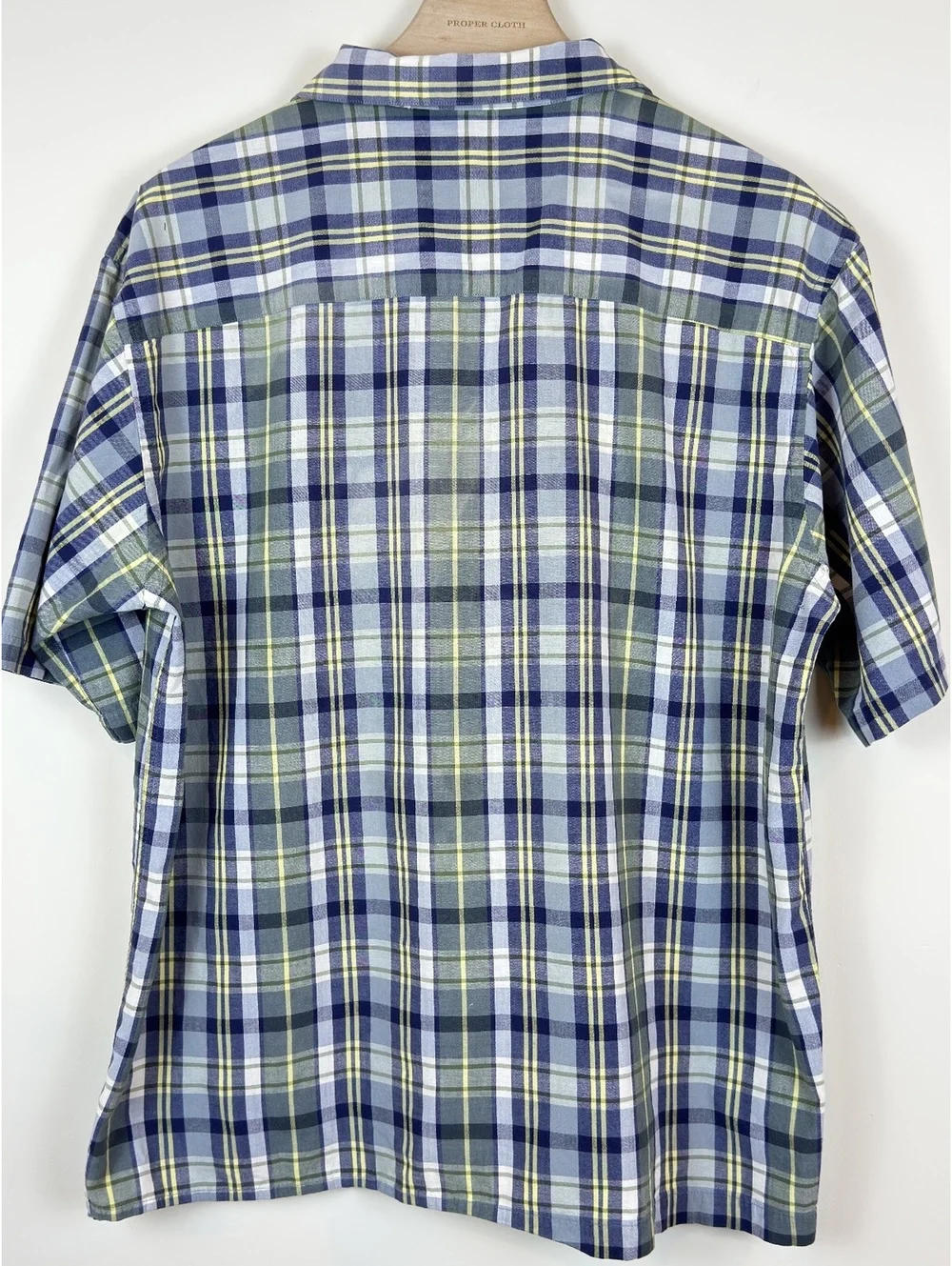 Vintage J.Crew Men’s M Plaid Short Sleeve Cotton Camp Shirt Blue Green 90s